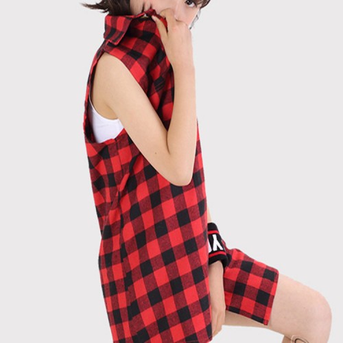 Girls kids modern street hiphop dance shirts red plaid tops children stage performance costumes